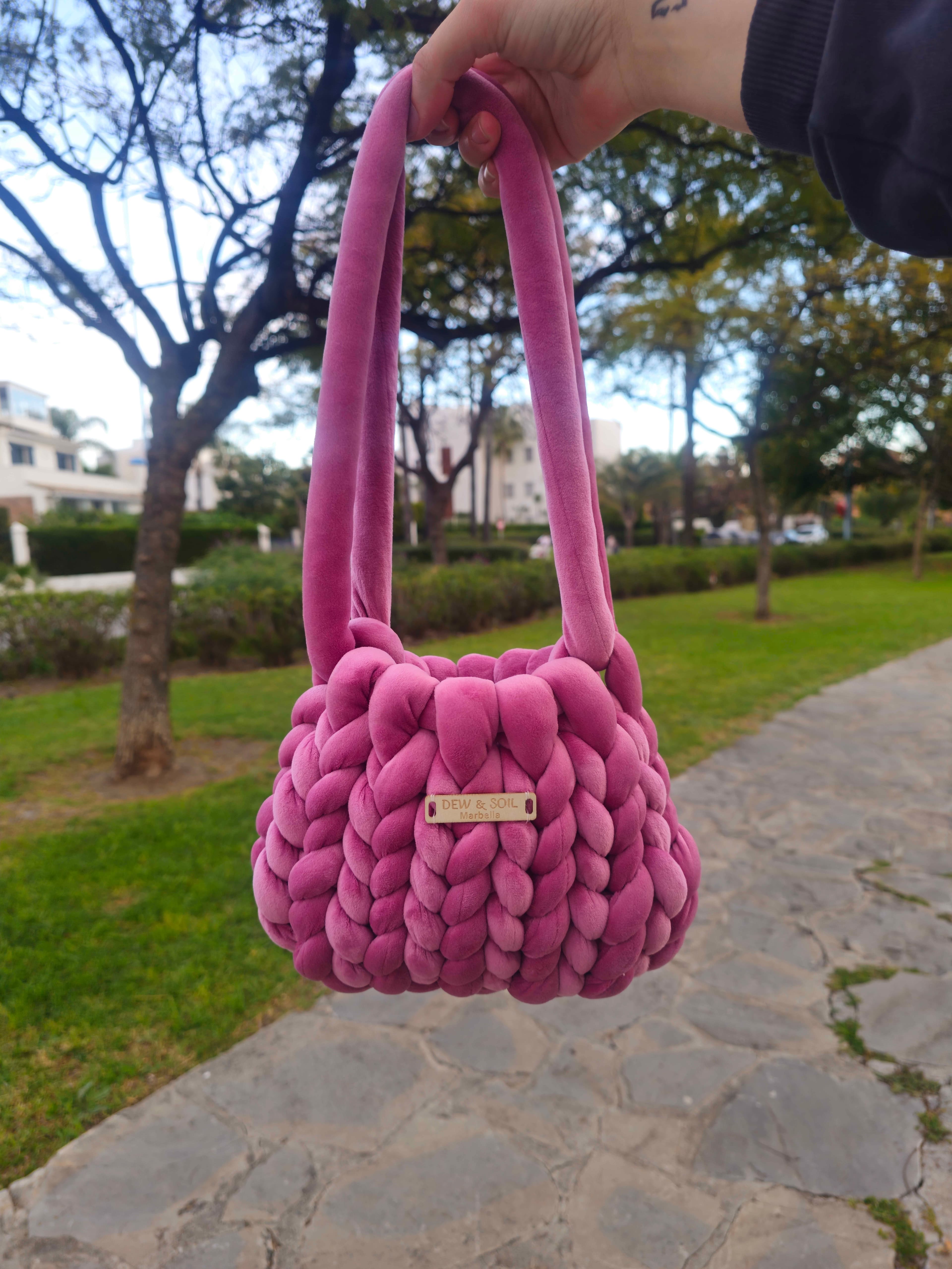 Braided Velvet Mini Bag — second angle showing padded loop handles and braid detail