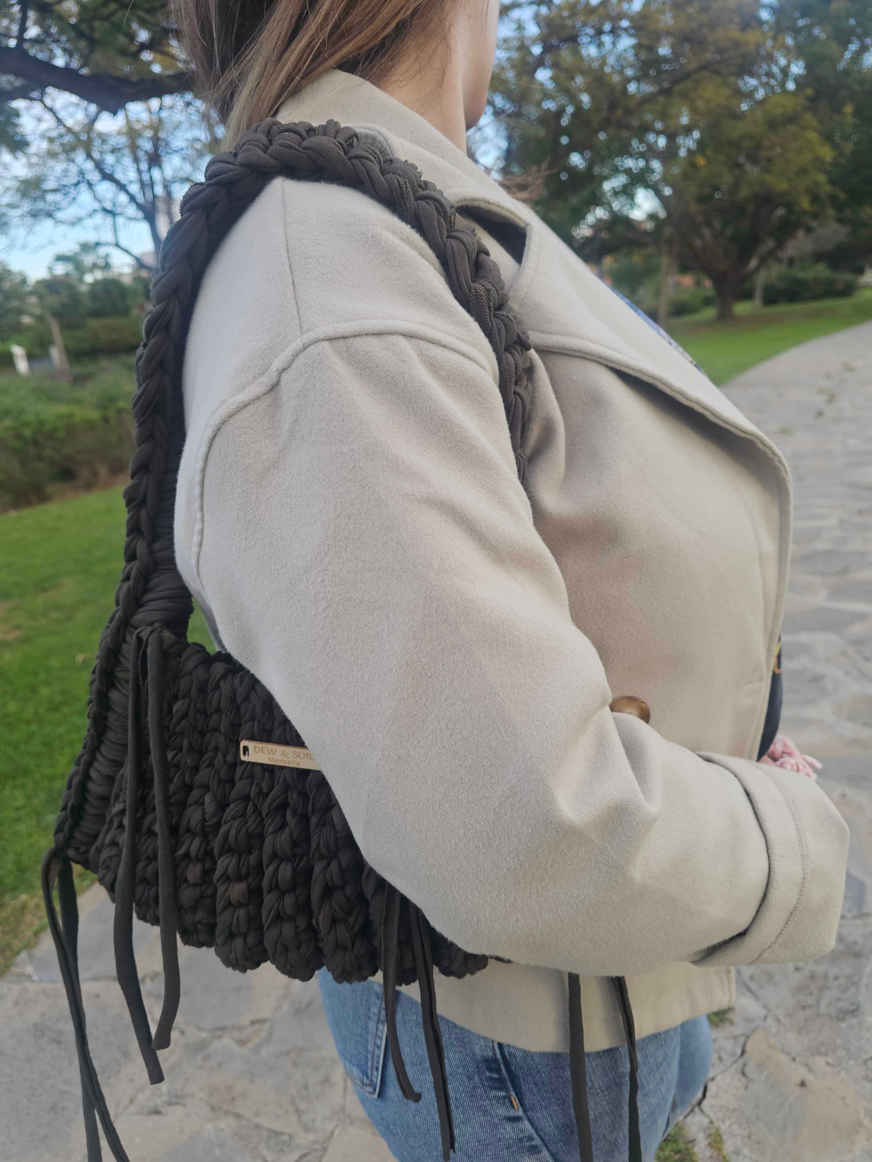 Petal Turquoise & Black Chenille Scrunchie — second angle showing layered petal texture